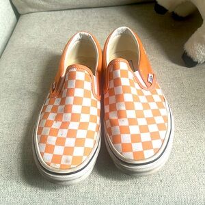 Vans Classic Slip-On Checker board Shoes (Orange-white)-6.5 women